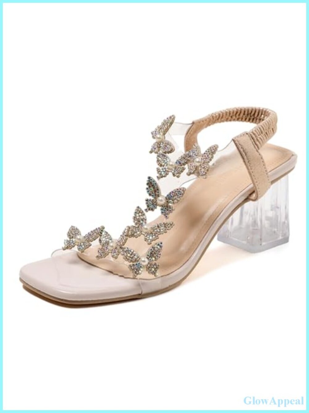 Rhinestone Butterfly Clear Block Heel Sandals Open Toe Ankle Strap Party Wedding